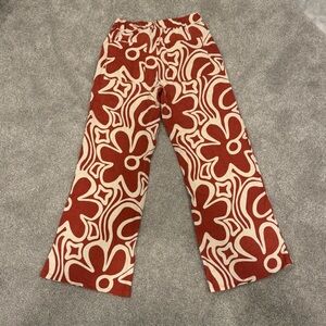 Honorine Wide Leg Abstract Floral Print Linen Pants Cream Orange size XS NWOT